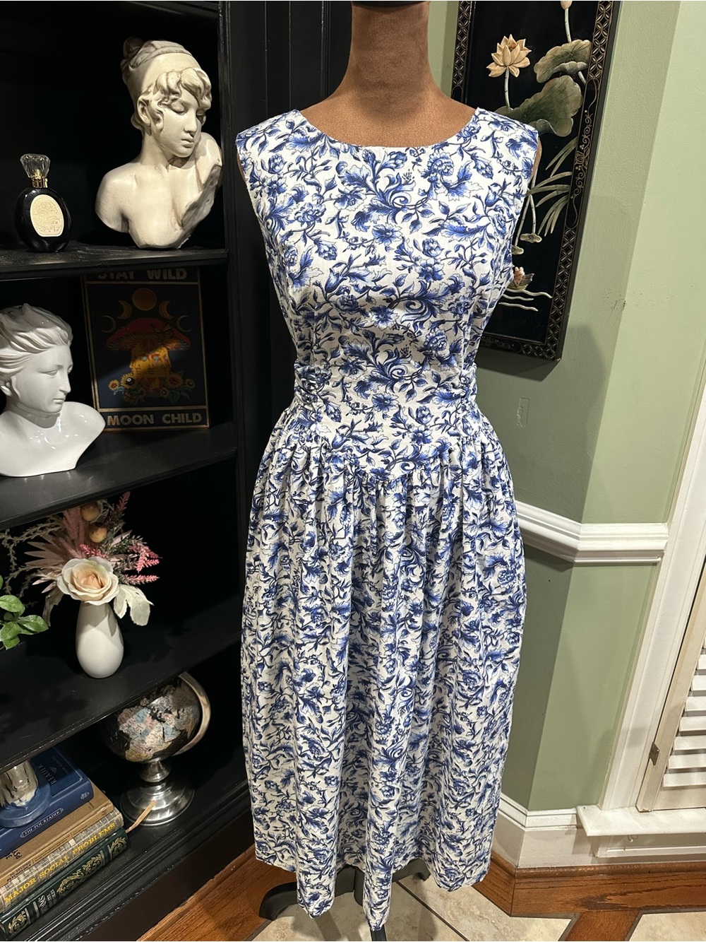Sabino Vintage Blue Floral Cotton Dress – Size 6